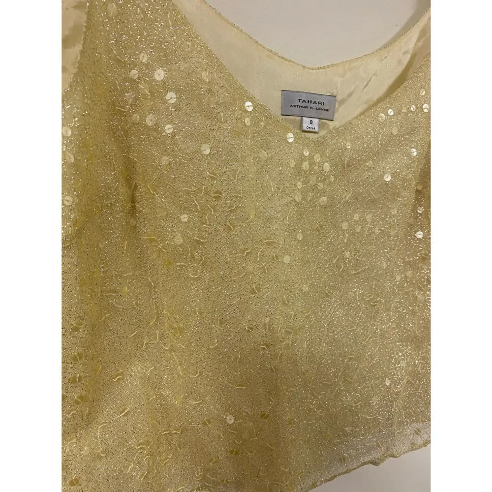 Tahari Gold Sparkly Sequin Tank Top Size 8 New Years Top - Picture 5 of 7
